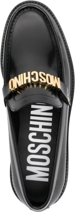 Moschino Zwarte platte schoenen met gouden logo Black Heren