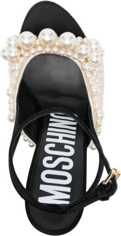 Moschino Zwarte Satijnen Stiletto Sandalen met Faux-Parel Versiering Black Dames