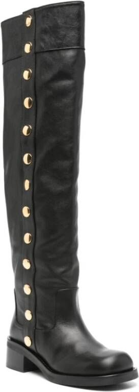 Moschino Zwarte Studs Kniehoge Laarzen Black Dames