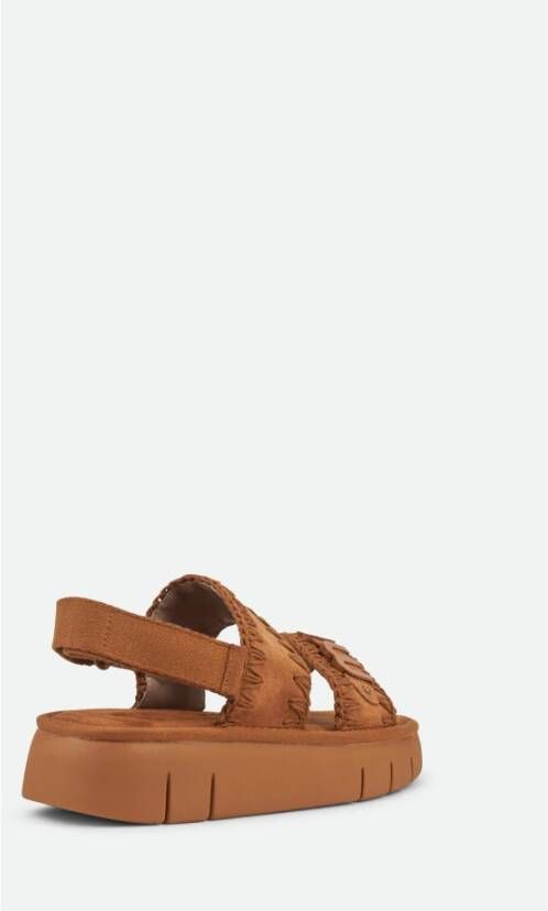 Mou Bruine Geborduurde Plateau Sandalen Brown Dames