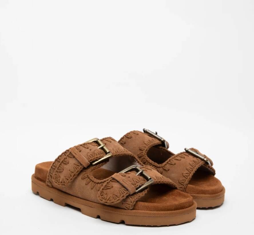 Mou Bruine Leren Sandalen met Verstelbare Banden Brown Dames