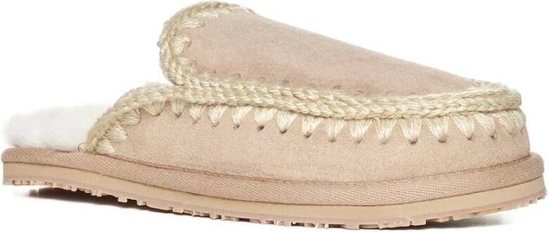 Mou Bruine Shearling Pantoffels met Contraststiksels Brown Dames