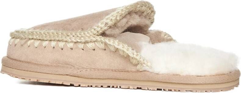 Mou Bruine Shearling Pantoffels met Contraststiksels Brown Dames