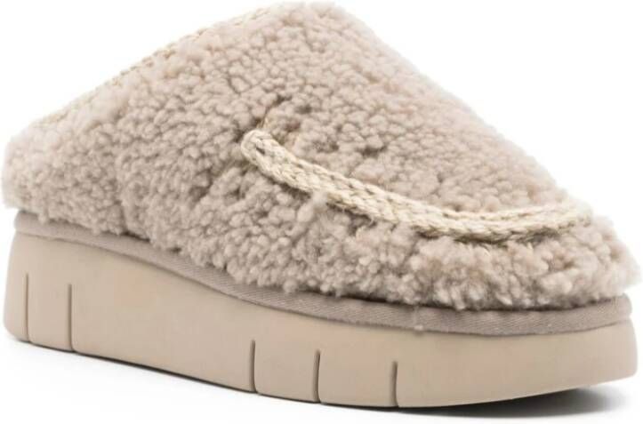 Mou Grijze Shearling Instap Sandalen Gray Dames