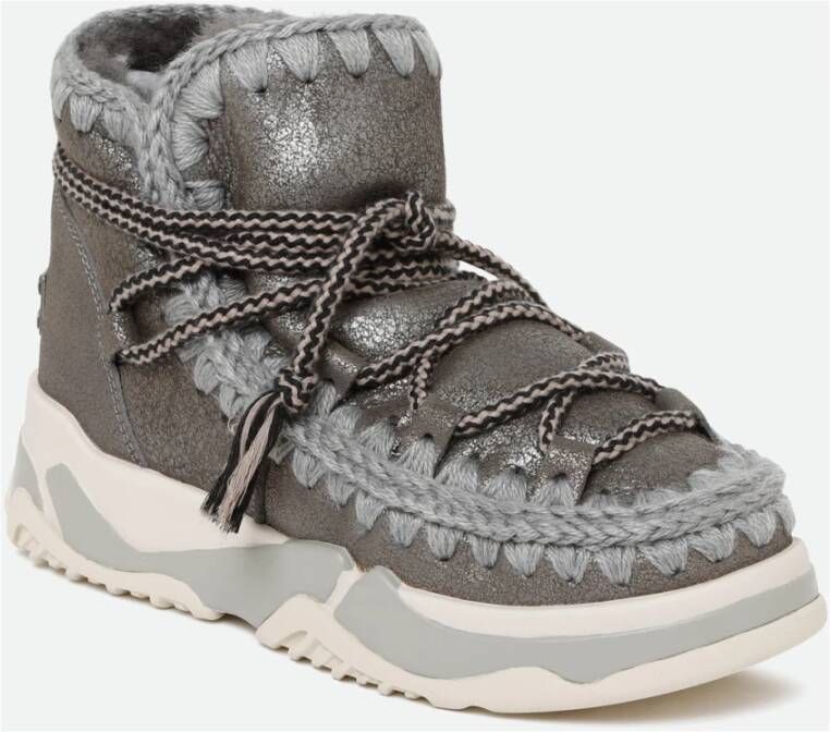 Mou Grijze Vetersneakers met Warm Design Brown Dames