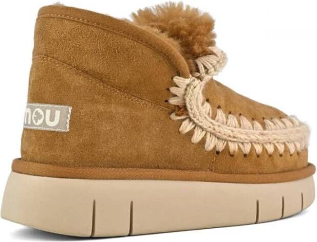 Mou Handgemaakte Schapenvacht Sneaker met Gehaakte Stiksels Brown Dames