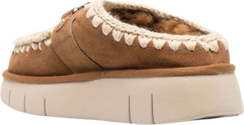 Mou Kameel Shearling Slip-On Platte Schoenen Brown Dames