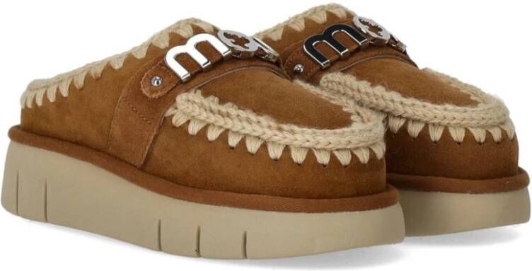 Mou Metalen Logo Cognac Klomp Beige Dames