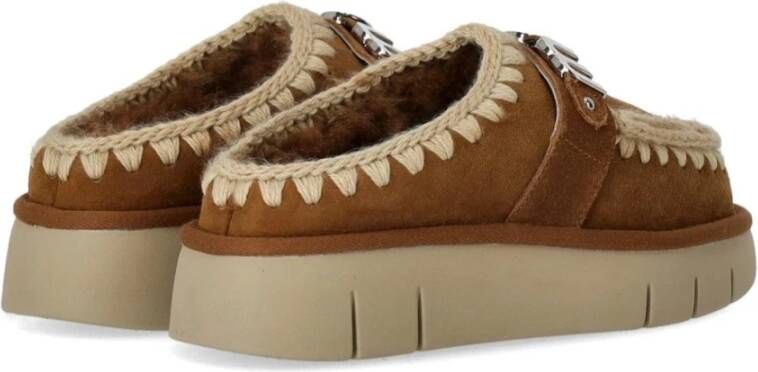 Mou Metalen Logo Cognac Klomp Beige Dames