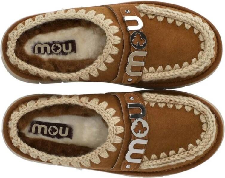 Mou Metalen Logo Cognac Klomp Beige Dames