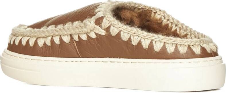 Mou Shearling Leren Pantoffels met Chunky Zool Brown Dames