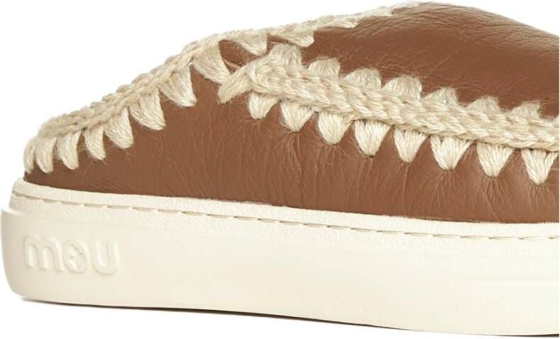 Mou Shearling Leren Pantoffels met Chunky Zool Brown Dames