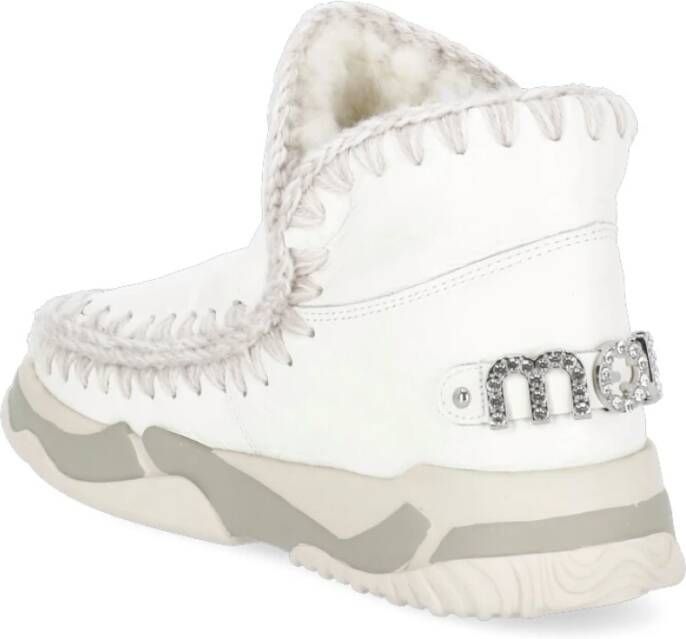 Mou Witte Shearling Trainer Boot met Haakwerk White Dames