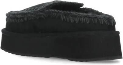 Mou Zwarte Shearling Laarzen met Wolstiksels Black Dames