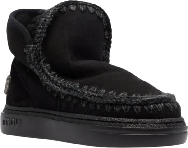 Mou Zwarte Shearling Platte Sneakers Black Dames