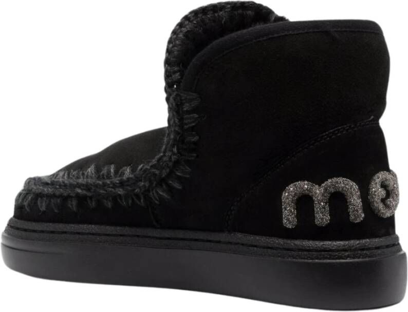 Mou Zwarte Shearling Platte Sneakers Black Dames