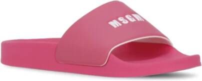 Msgm Fuchsia Rubber Slippers Front Logo Pink Dames