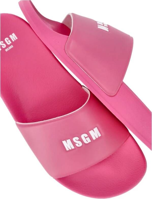 Msgm Fuchsia Rubber Slippers Front Logo Pink Dames