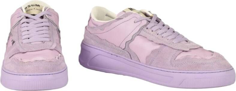 Msgm Leren Sneakers met Rubberen Zool Purple Heren