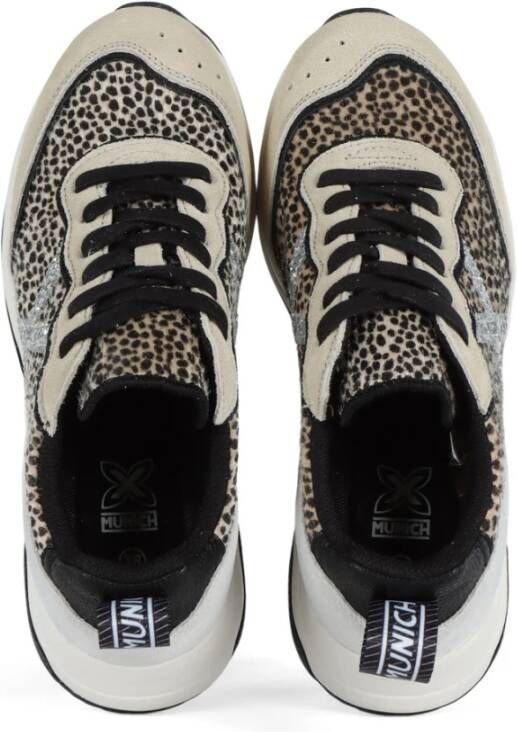 Munich Leren Wave Sneakers met Glitterdetails Beige Dames