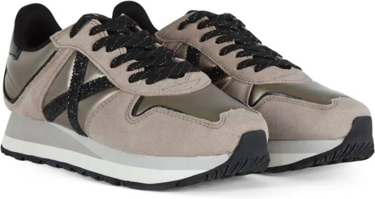 Munich Sneakers van leer en stof met glitters Brown Dames