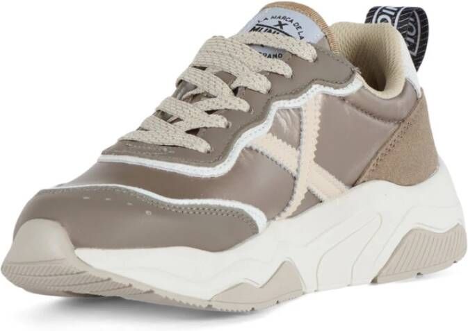 Munich Sneakers van leer en stof met logo Brown Dames