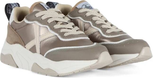 Munich Sneakers van leer en stof met logo Brown Dames