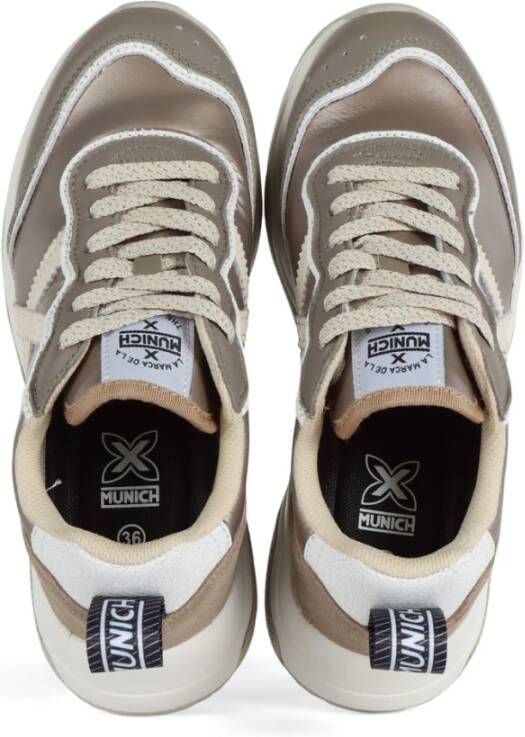 Munich Sneakers van leer en stof met logo Brown Dames