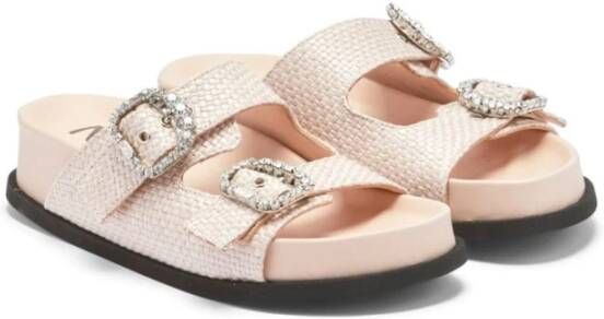 N21 Roze Gevlochten Sandalen met Kristallen Gespen Pink Dames