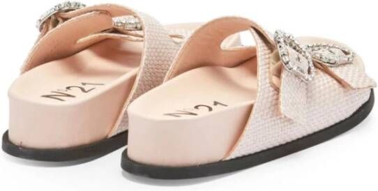 N21 Roze Gevlochten Sandalen met Kristallen Gespen Pink Dames