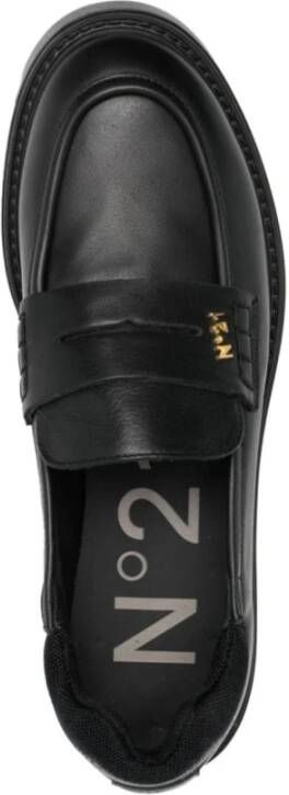 N21 Zwarte leren platte schoenen met gouden logo Black Dames