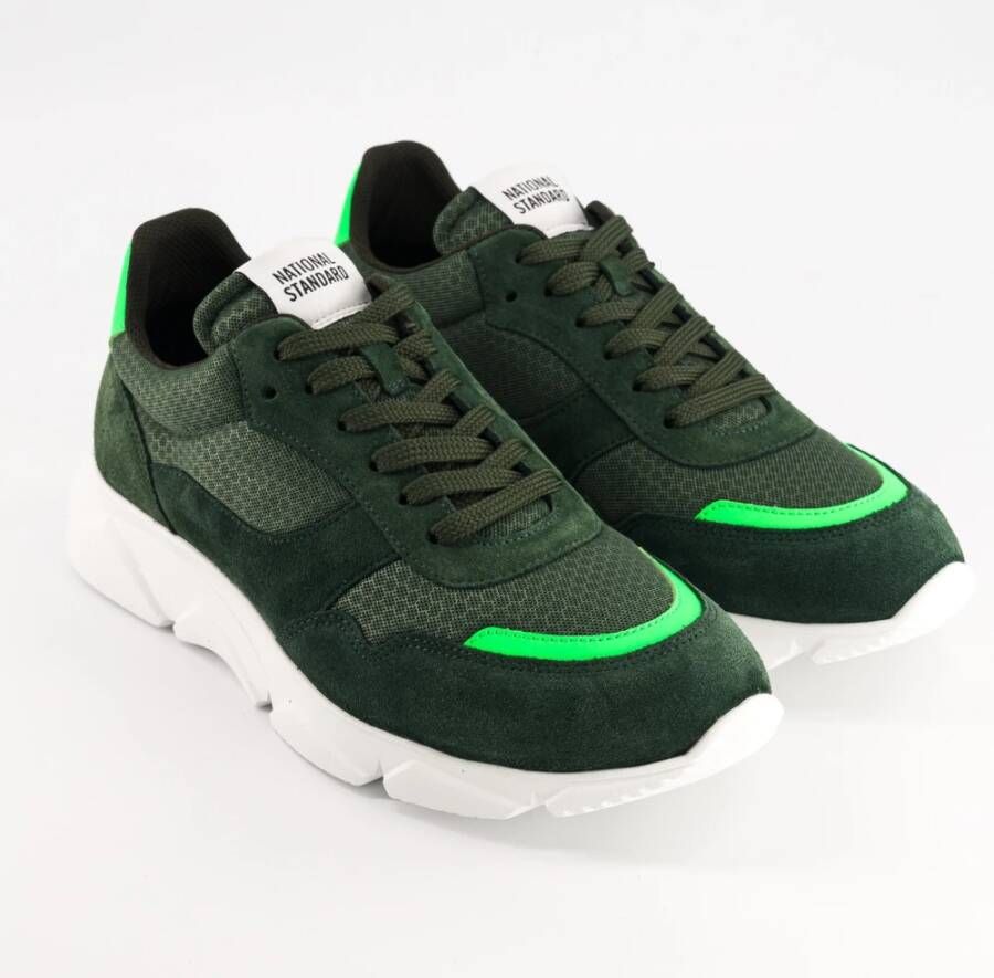 National Standard Handgemaakte Ethische Sneakers Kaki Fluo Green Heren