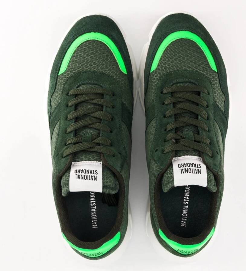 National Standard Handgemaakte Ethische Sneakers Kaki Fluo Green Heren