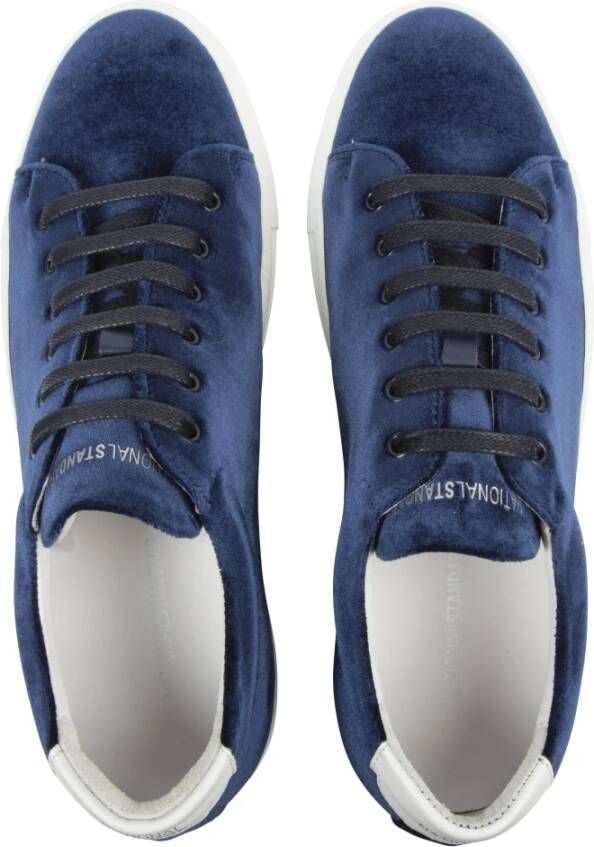 National Standard Handgemaakte Navy Velvet Sneakers Blue Heren