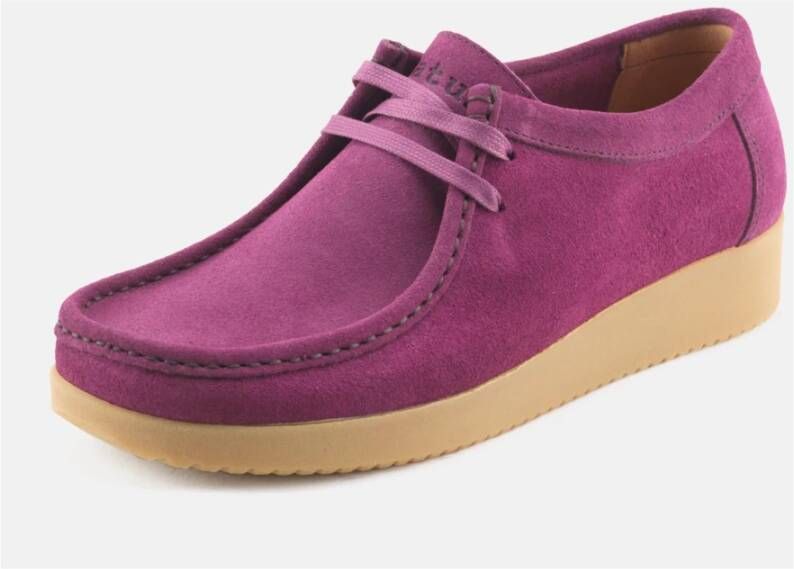 Nature Footwear Donkerbessen Suède Veterschoenen Purple Dames