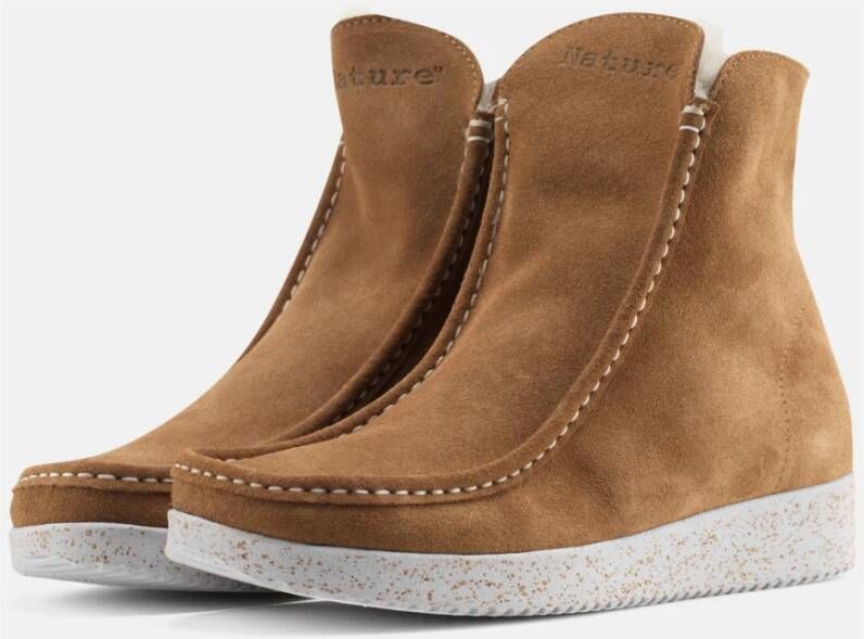 Nature Footwear Gevoerde Suède Laars met Schapenvacht Voering Brown Dames