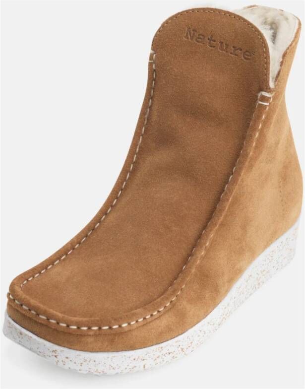 Nature Footwear Gevoerde Suède Laars met Schapenvacht Voering Brown Dames