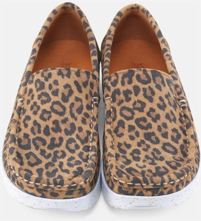 Nature Footwear Luipaardprint Loafer Suède Schoen Brown Dames