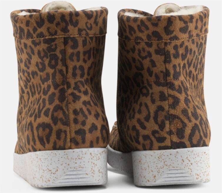 Nature Footwear Luipaardprint Suède Laars met Lamsvacht Voering Brown Dames