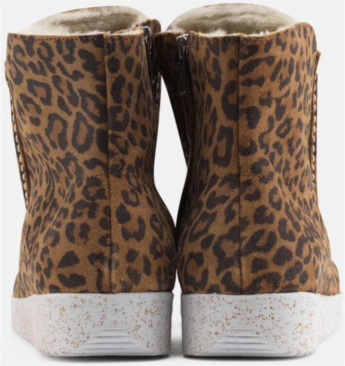 Nature Footwear Luipaardprint Suède Laars met Lamsvacht Voering Brown Dames