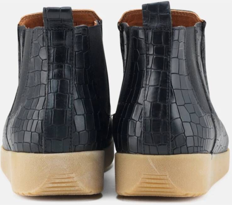 Nature Footwear Zwarte Leren Laars Krokodilreliëf Black Dames