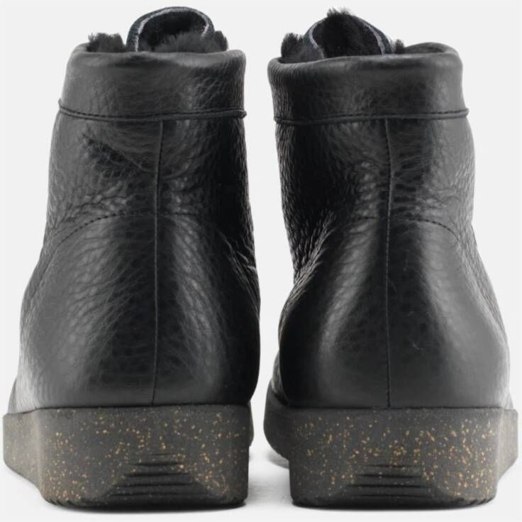 Nature Footwear Zwarte Leren Laars met Chroomvrije Lamsvachtvoering Black Dames