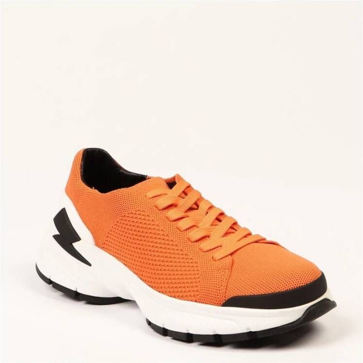 Neil Barrett Bolt Sneakers Technische Stof Vetersluiting Orange Heren