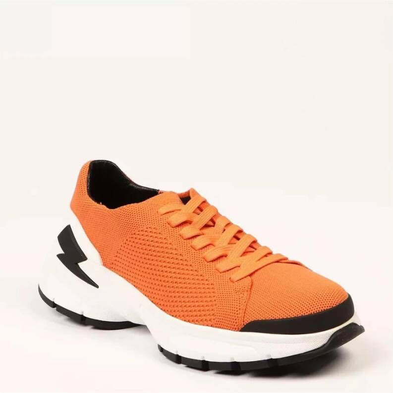 Neil Barrett Stijlvolle Bolt Technische Stoffen Sneakers Orange Heren