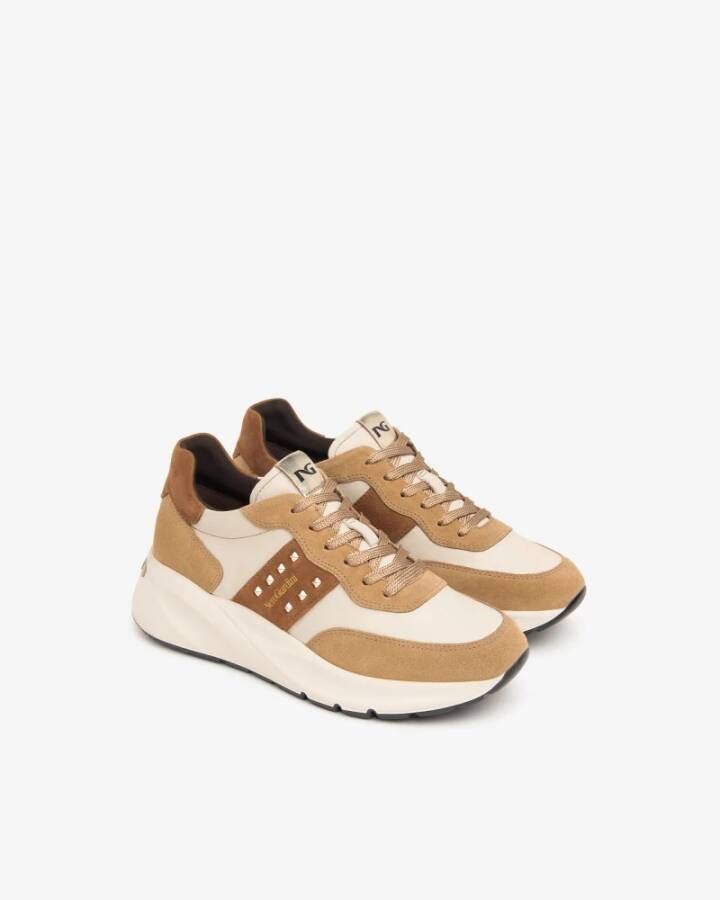 Nerogiardini Amber-cream Sneakers van Suède en Leer Beige Dames