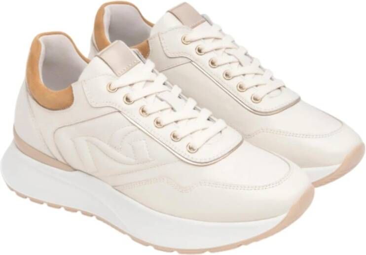 Nerogiardini Beige en Gouden Leren Sneakers Beige Dames