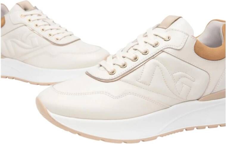 Nerogiardini Beige en Gouden Leren Sneakers Beige Dames