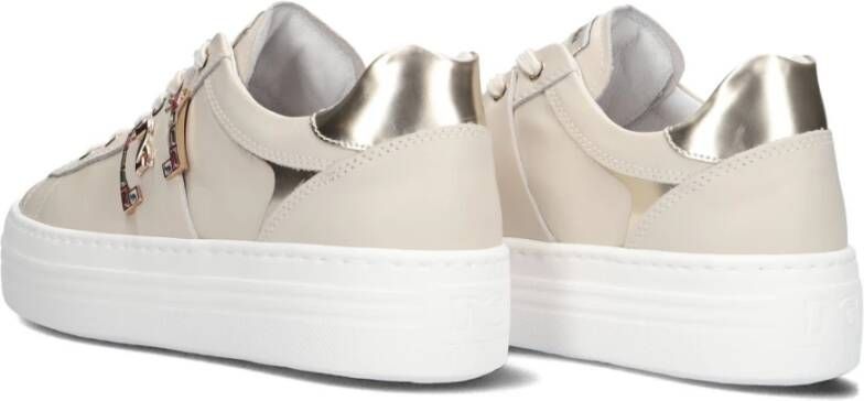 Nerogiardini Beige Lage Sneakers met Goudkleurige Accenten Beige Dames