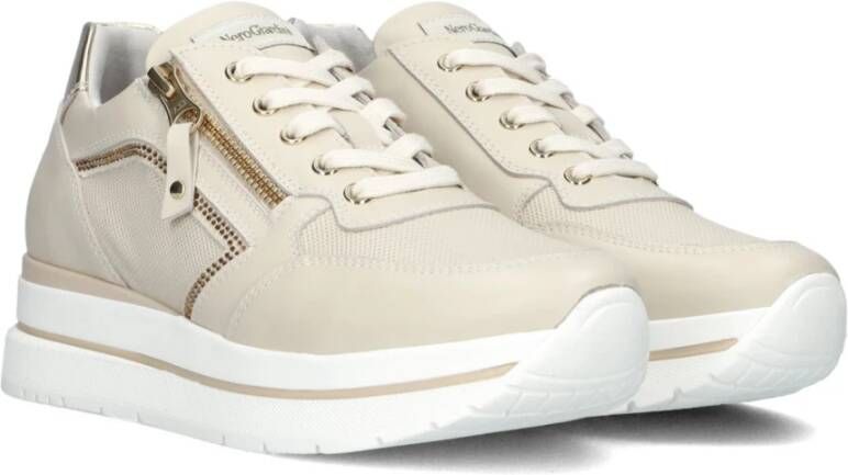 Nerogiardini Beige Lage Sneakers met Strass Beige Dames