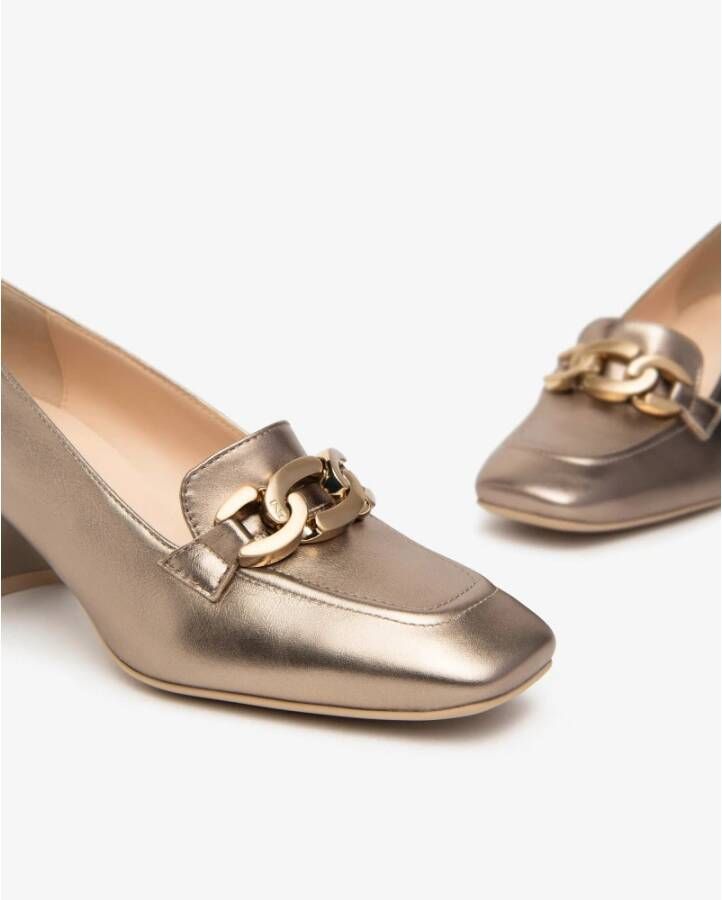 Nerogiardini Bronzen Leren Ketting Loafers Yellow Dames